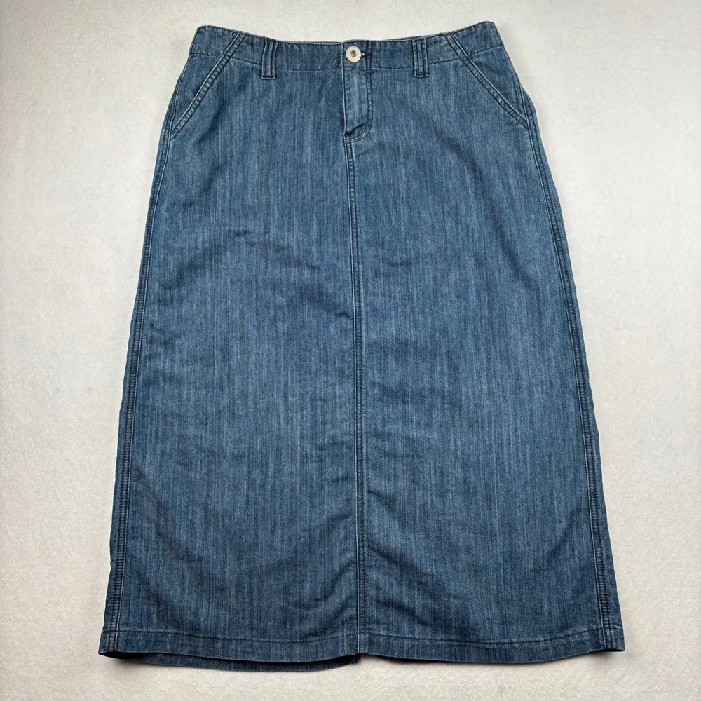 Christopher & Banks Denim Skirt Womens 12 Back Flap Pockets Classic Modest - Picture 2 of 11